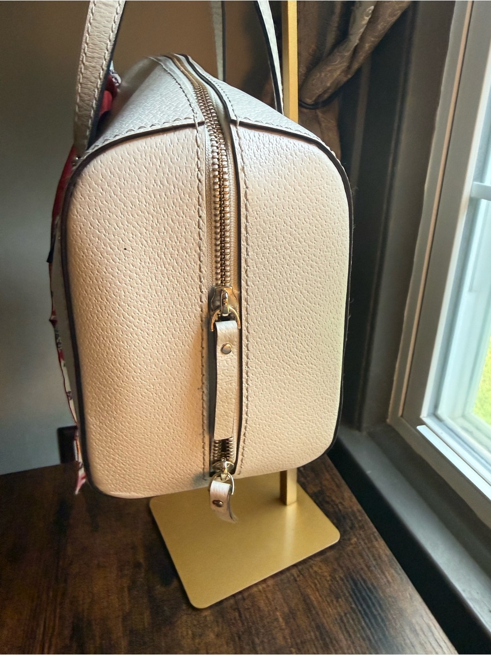 Kate Spade cream satchel with red and multicolor scarf tie. Very Good Condition - Picture 7 of 12
